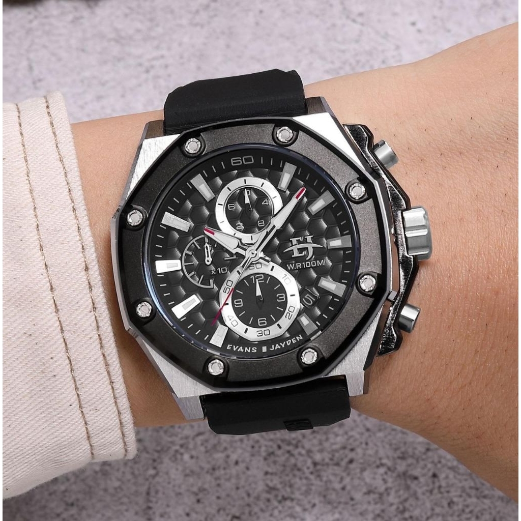Jam Tangan Pria Evand Jayden EJ 9586 Crono Aktif Tali karet Original-jam tangan pria terkini