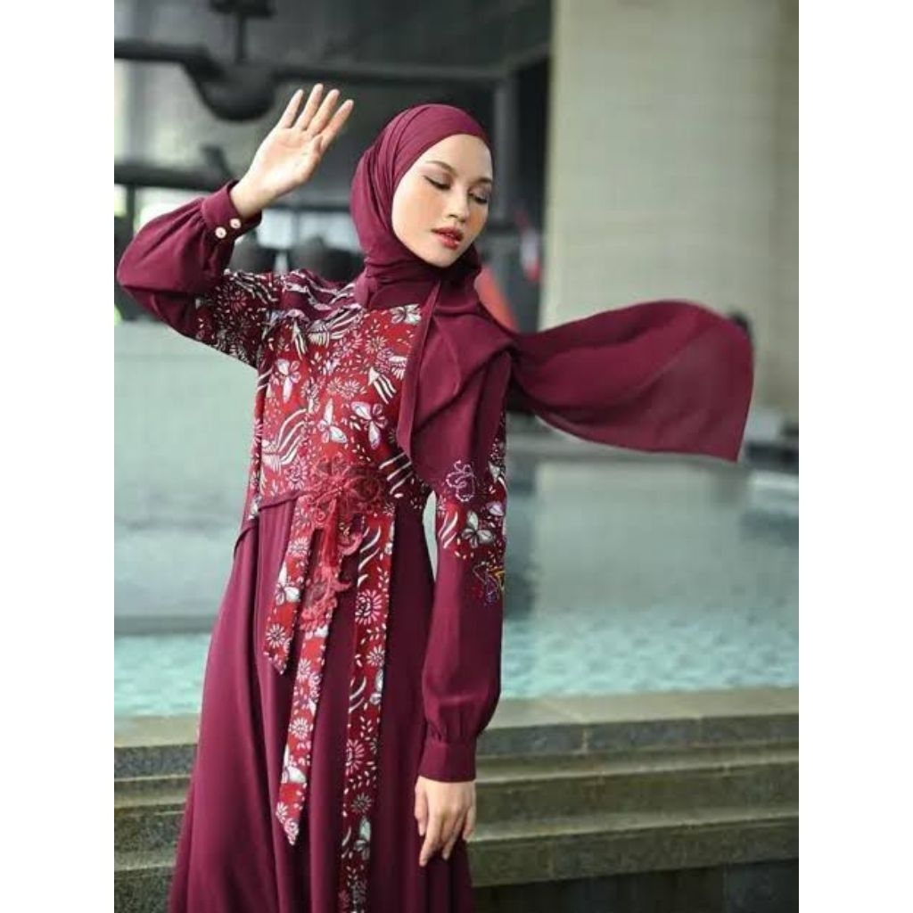 gamis modern bermotif batik model kekinian terbaru