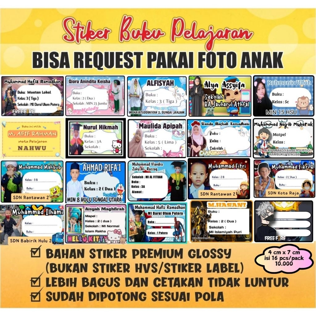 

Stiker Sampul buku 1 set isi 16