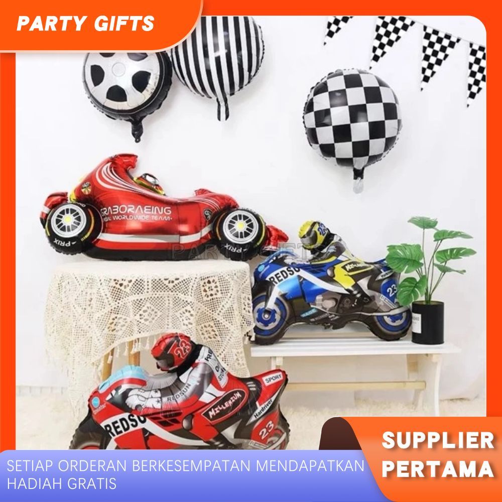 Balon Foil Jumbo Motif  Mobil Balap Balon Foil  Helm Roda Racing Large Dekorasi Pesta Ulang Tahun An