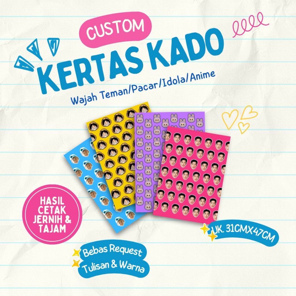 

Kertas Kado Custom / Bungkus Kado Wajah Foto Nama / Kado spesial murah