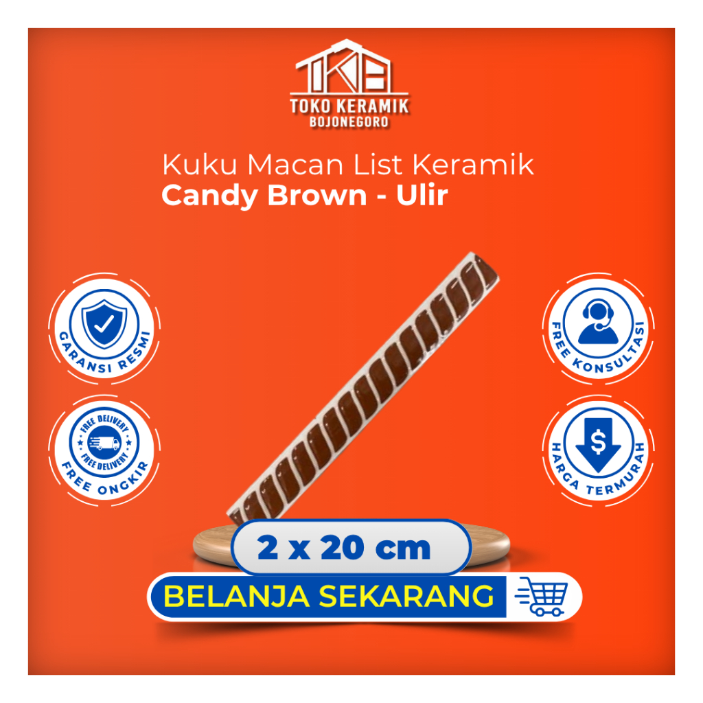 Stepnosing List Keramik Kuku Macan Ulir Candy Brown 2x20 cm