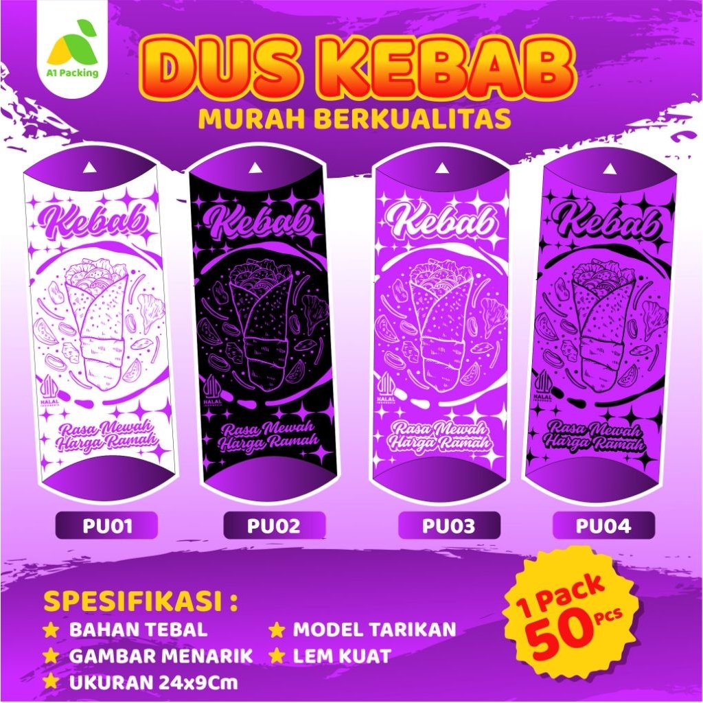 

Dus Kemasan Kebab | Gambar Menarik | Bahan ivory tebal | Isi 50pcs / Pack
