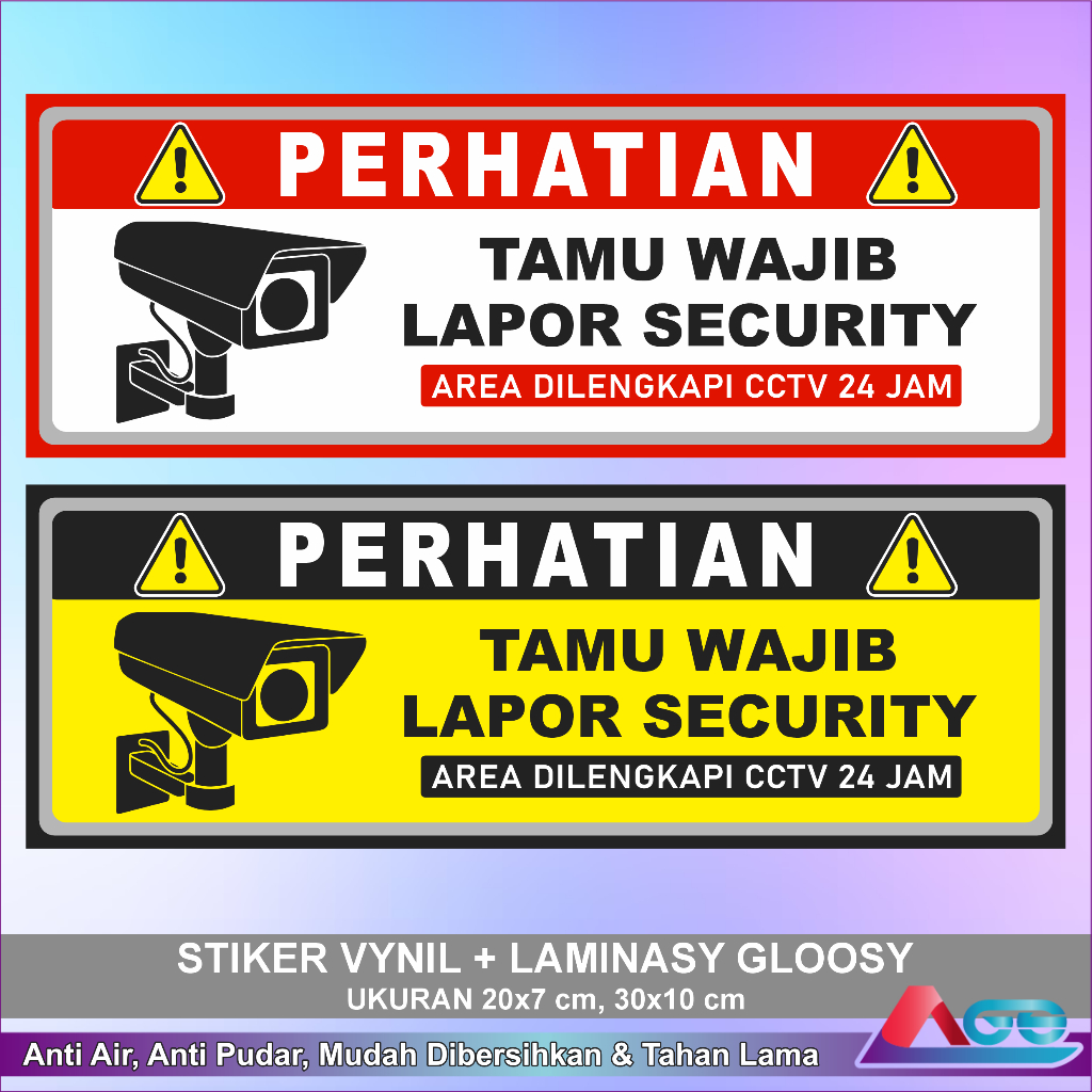 

Stiker Vynil CCTV Tamu Wajib Lapor Security Laminasy Glossy Anti Air Sticker Keamanan Peringatan