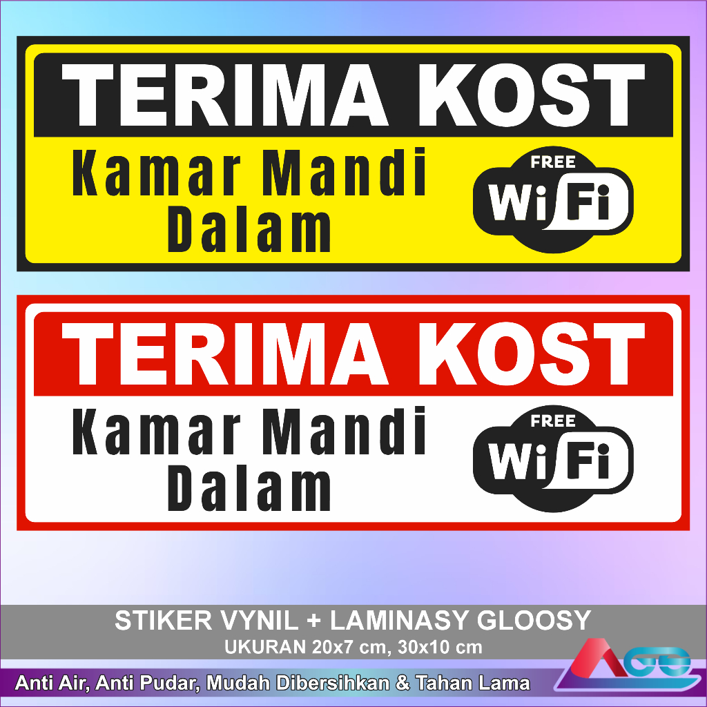 

Stiker Vynil Terima Kost Free Wifi Kamar Mandi Dalam Anti Air Sticker Anti Air Laminasy Glossy Murah
