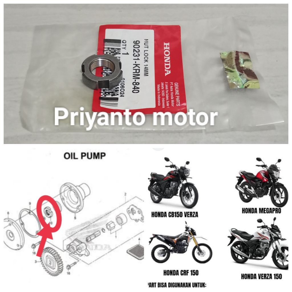 90231-KRM-840 Nut lock 14mm mur rumah kopling rotor pompa oli Honda crf 150 verza 150 cb Verza 150 M