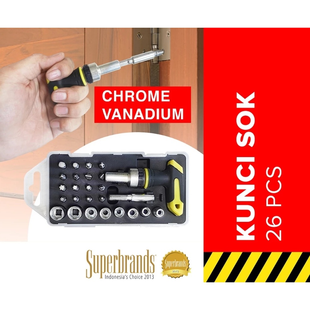 Kenmaster Kunci Sok Set 26 Pcs Obeng Socket Multifungsi Chrome Vanadium Tool Box