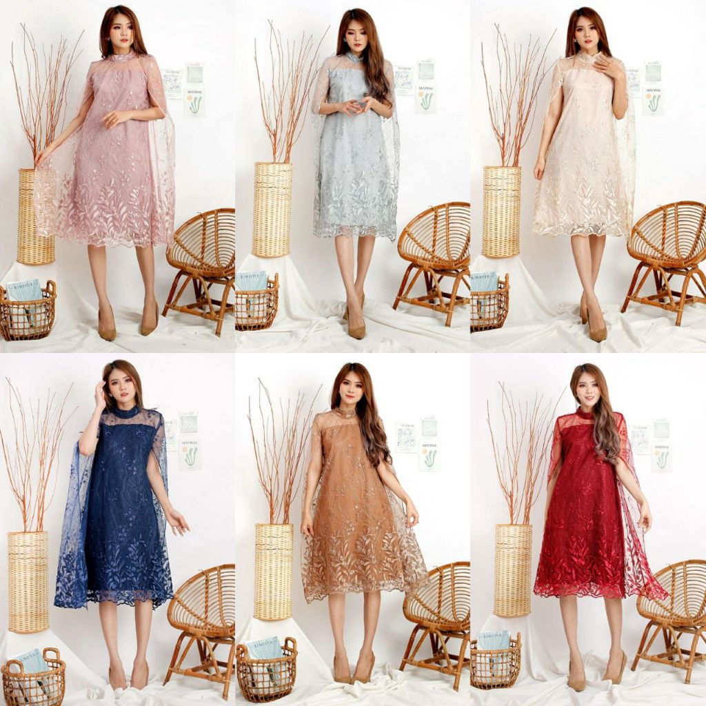 TERBARU - FASHION WANITA DRESS BRUKAT TILE GENIE SIZE L -XL - UNI29 - DRESS PESTA - DRESS NATAL DEWA