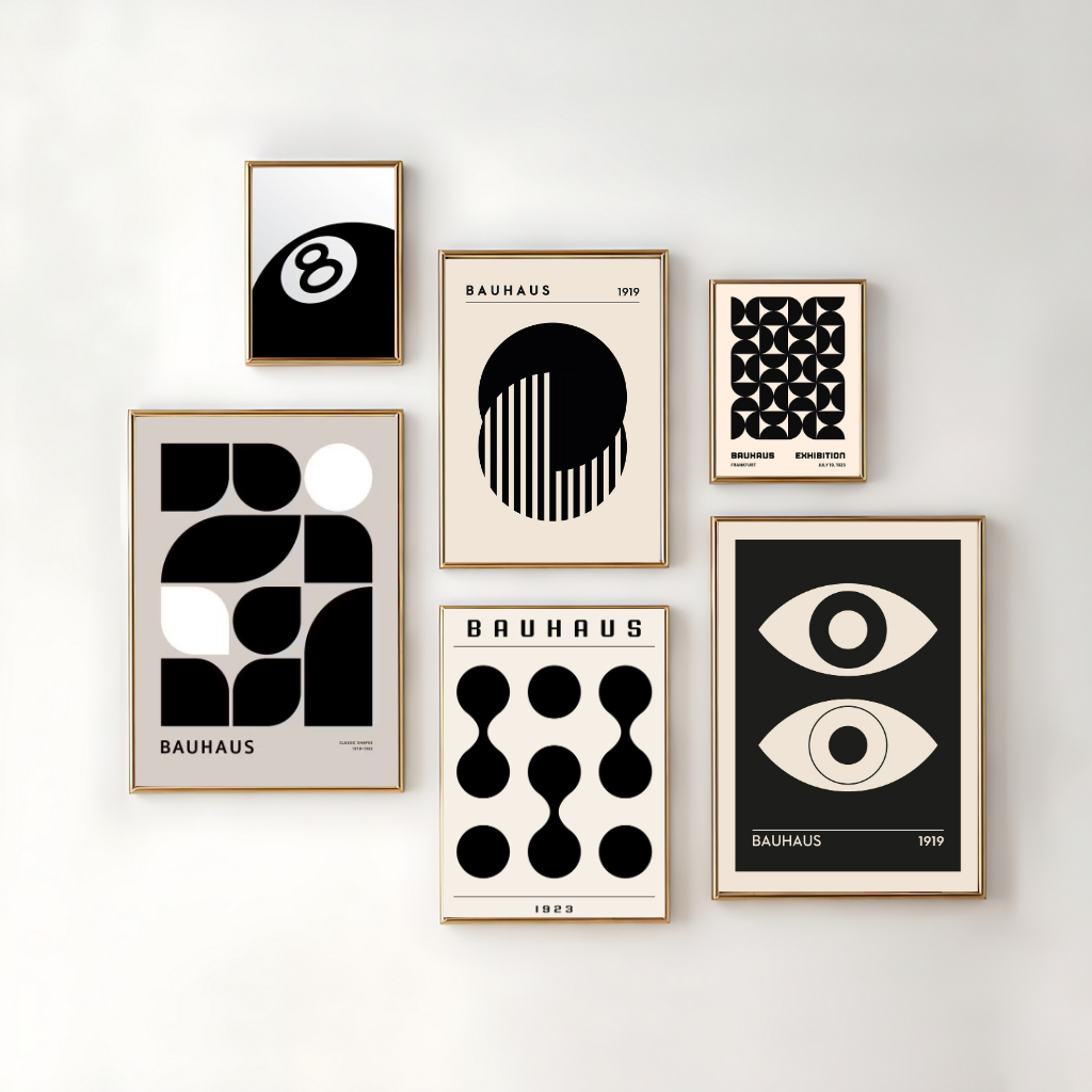 Poster Dinding Aesthetic Bauhaus Hitam Putih – Wall Decor Papan MDF Tebal Gaya Minimalis Modern – De