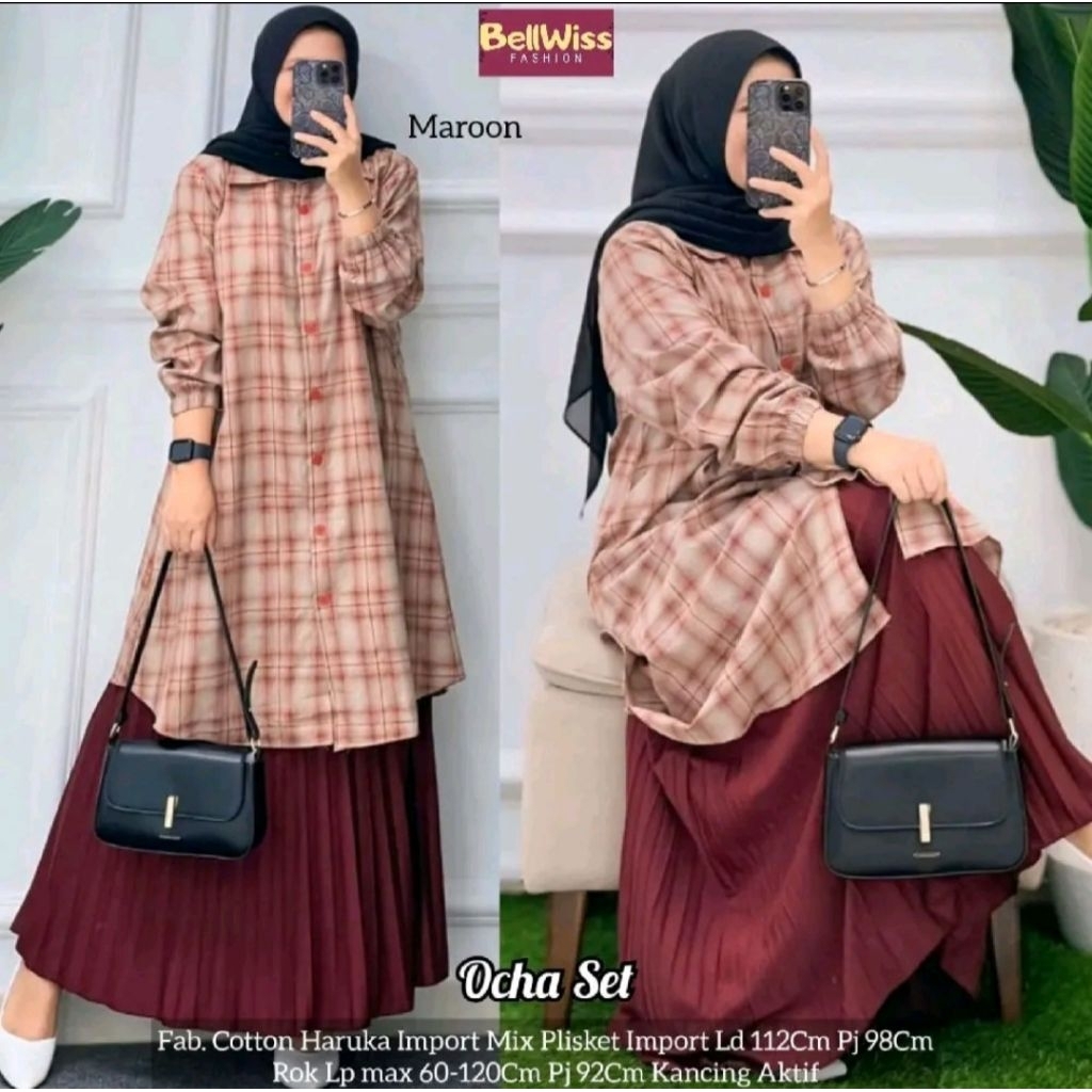 OCHA SET ROK PLISKET ATASAN TUNIK HARUKA