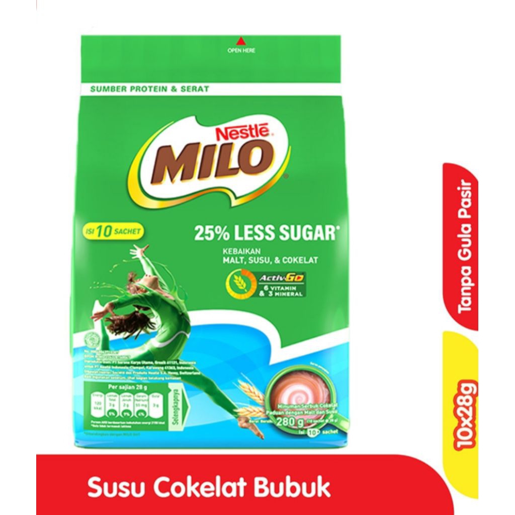 

milo less sugar sachet 28g isi 10 pcs ( 280g ) exp may 2026 +packing dus