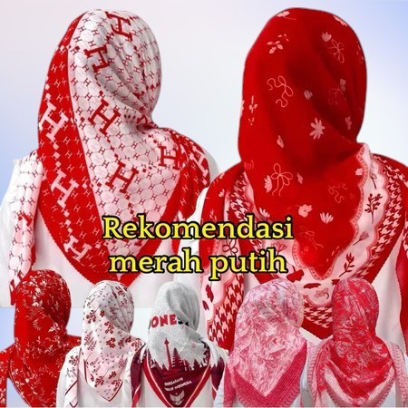 JILBAB SEGI EMPAT VOAL MOTIF MERAH PUTIH // kerudung segi empat voal motif BENDERA// hijab voal moti