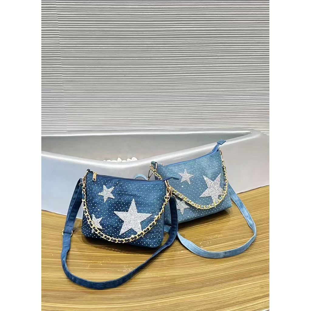 8556 TAS JEANS BINTANG tas fashion motif bintang cantik tas selempang dan bahu wanita premium