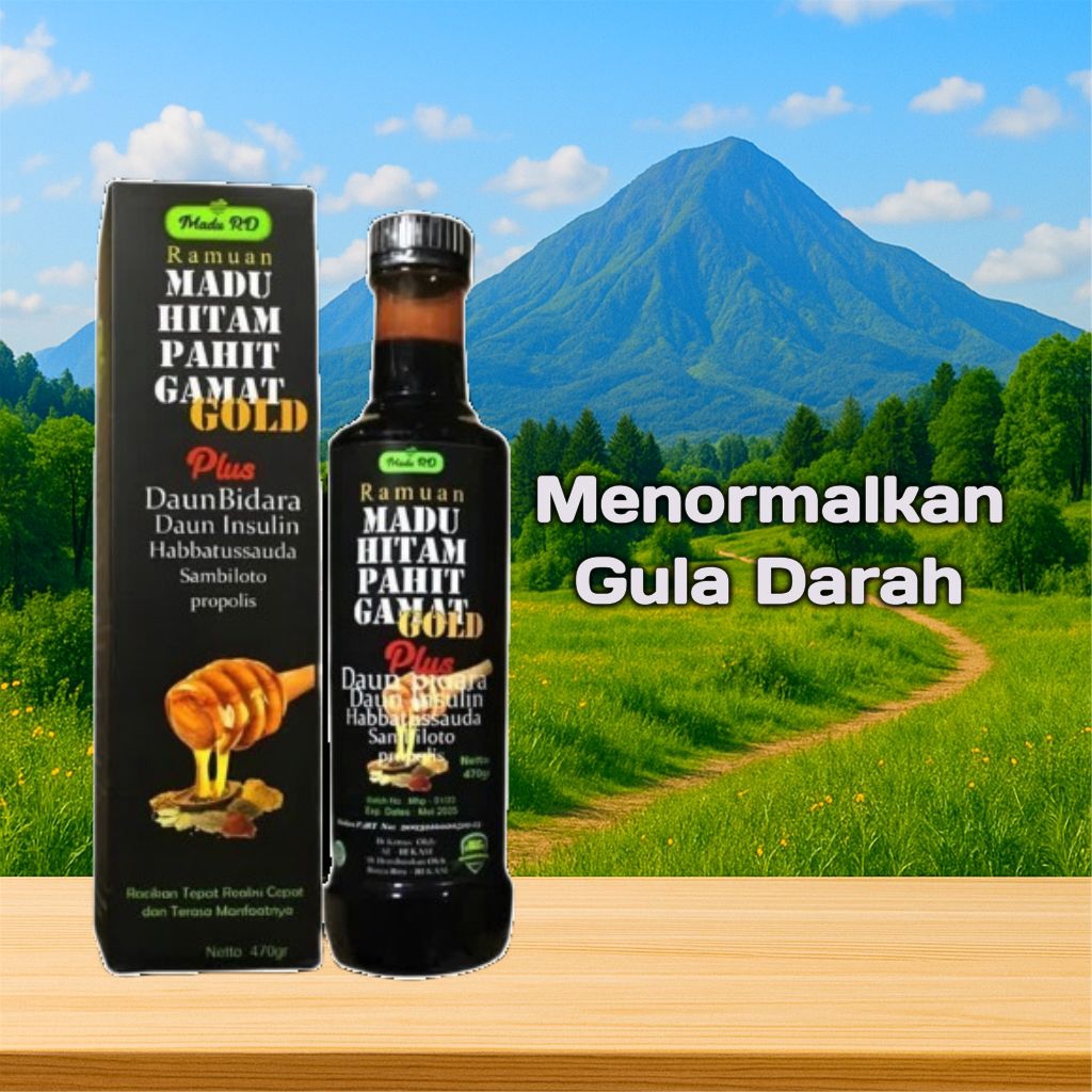 

Madu RD Ramuan Hitam Pahit Gamat Gold 470gr – Herbal dengan Daun Bidara, Propolis, Sambiloto, Mahoni, & Habatussauda untuk Kesehatan Tubuh & Menurunkan Gula Darah Diabetes