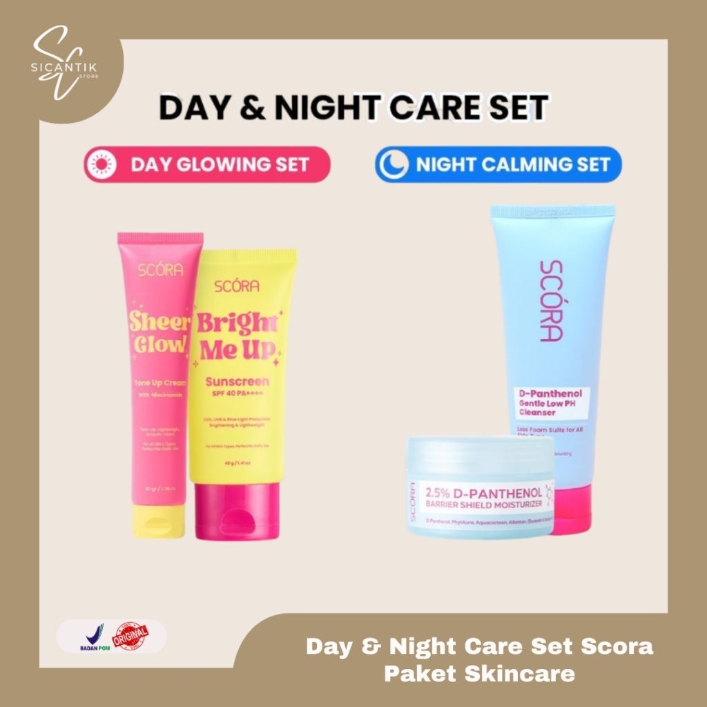 BUNDLING SET SCORA DAY & NIGHT CARE SET | SCORA BRIGHT ME UP SUNSCREEN 40 GR + SCORA SHEER GLOW TONE