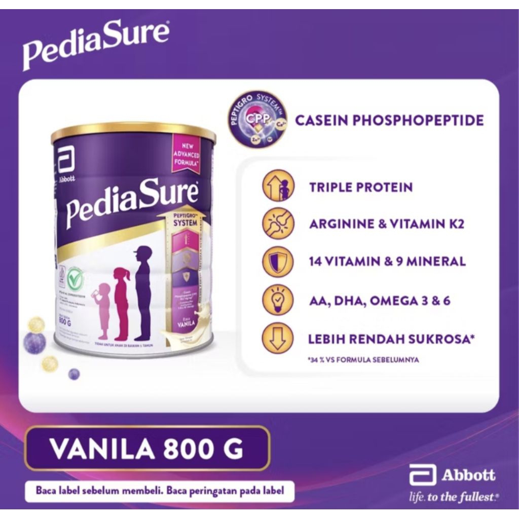 

Pediasure peptigro ( Triplesure ) vanila, madu , cokelat 800 gram exp date April 2027
