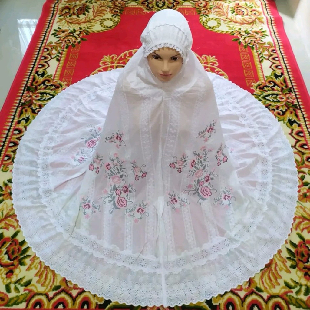 mukena katun paris salur bordir strimin