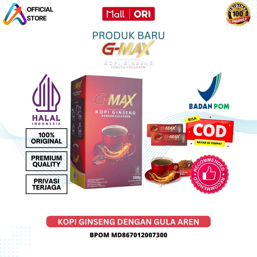 

KOPI G-MAX - Kopi Gingseng Stamina Pria 1 Box isi 10 sachet Original - Albata Official Store