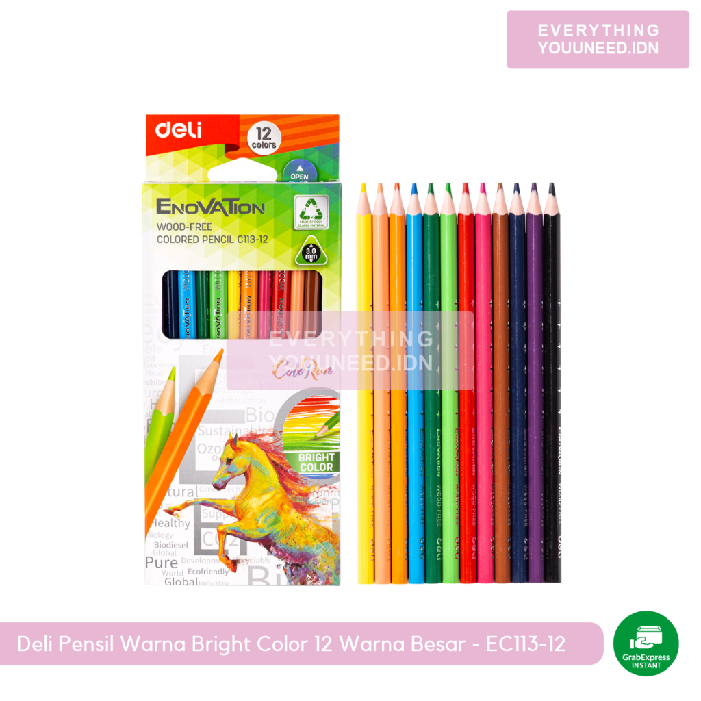 

Deli Colored Pencil | Pensil Warna Bright Color 12 Warna Besar - EC113-12