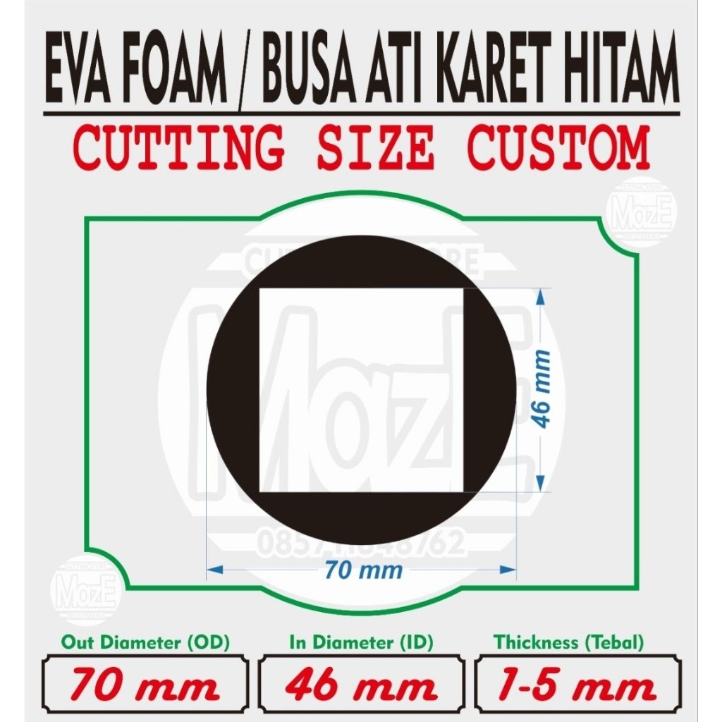 

Cutting Eva Foam Hitam OD70mm x ID46mm Busa Ati Karet Custom Bulat Kotak Lasercut