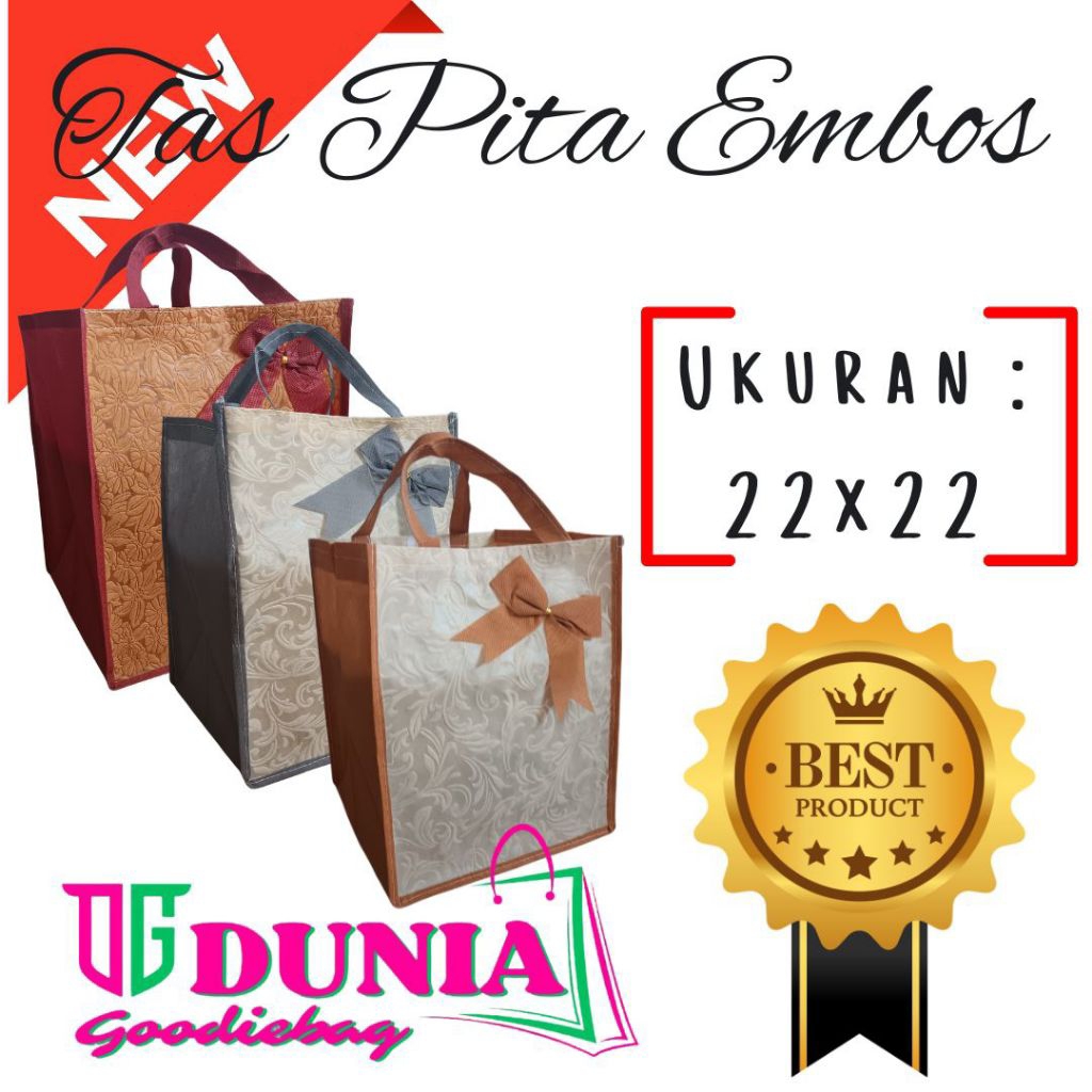 Tas Pita Embos Ukuran 22x22 isi 12pcs Tas Kotak Nasi,Tas Besek,Tas Sovenir
