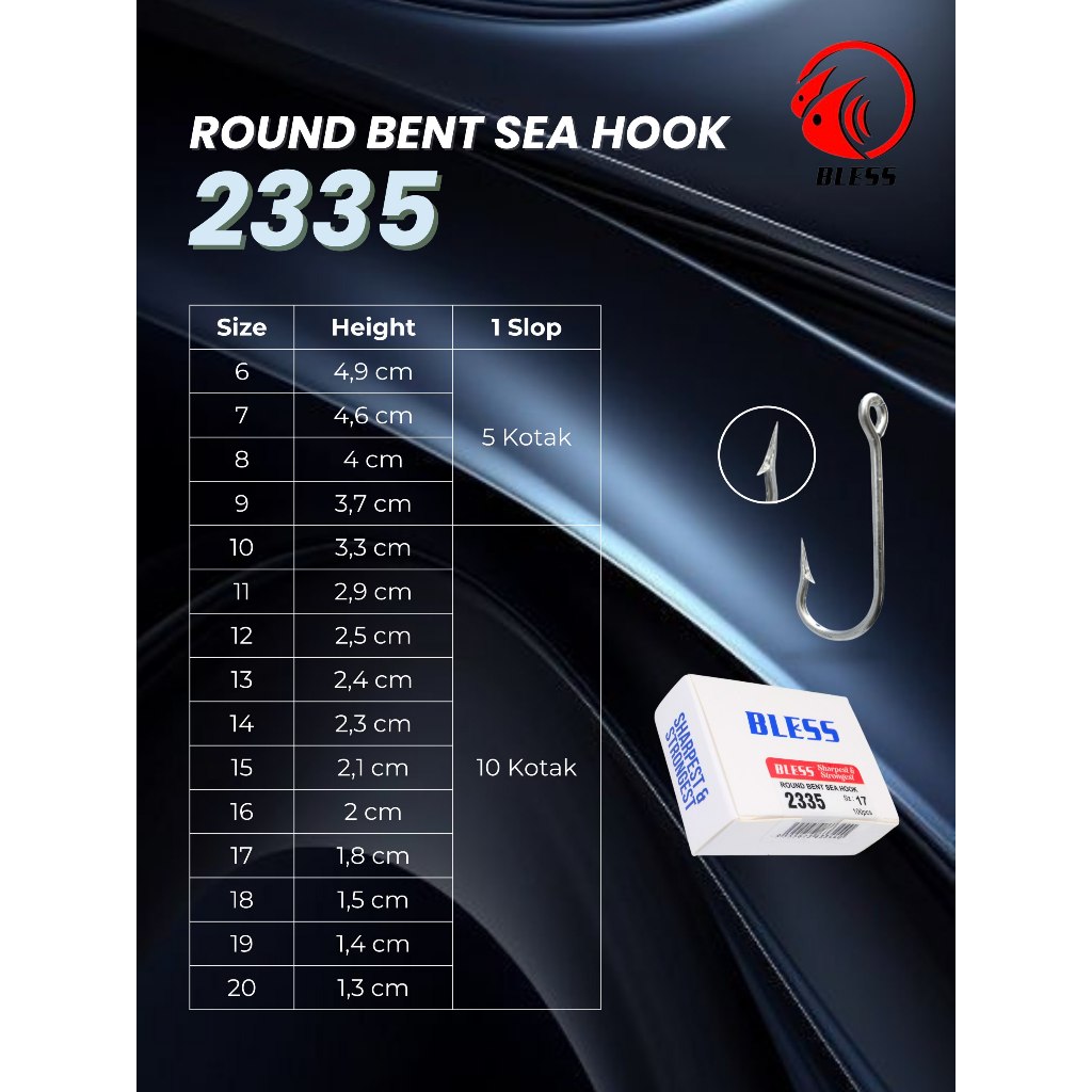 Kail Pancing Bless Round Bent Sea Hook 2335 – Mata Kail Laut Kuat Tajam Anti Karat