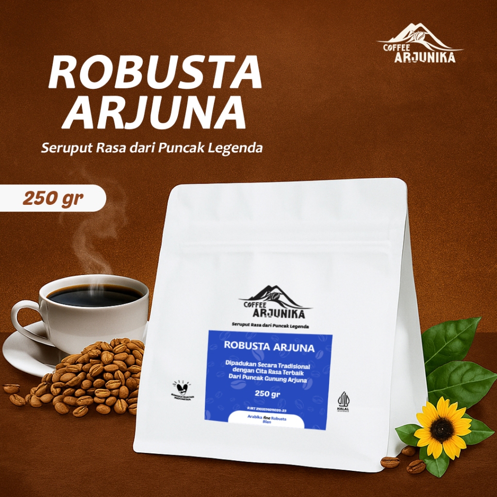 

Kopi Robusta Arjunika 250gr Bubuk / Biji Kopi Kuat Asli Lokal Premium Specialty Coffee Robusta Java