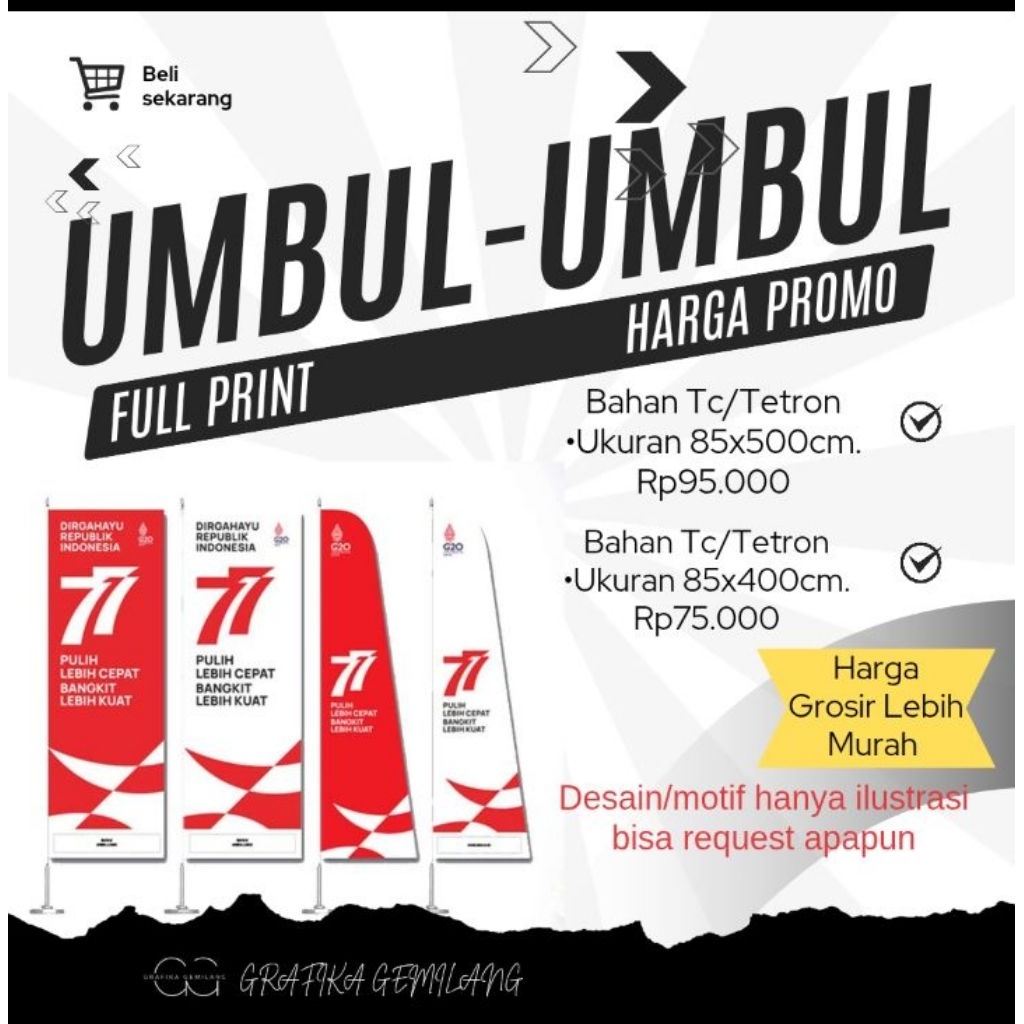Bendera umbul-umbul custom bebas kain Tc/Tetro full print