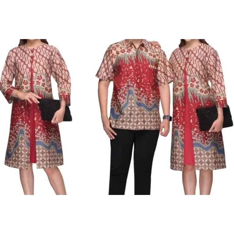 TUNIK COUPLE BATIK MERAH SARIMBIT TUNIK BATIK