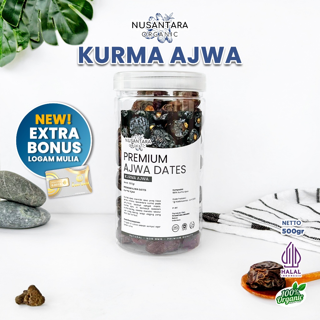 

Nusantara Organic Kurma Ajwa Madinah Asli Nabi Crown Dates Grade A Super Lembut 500gr