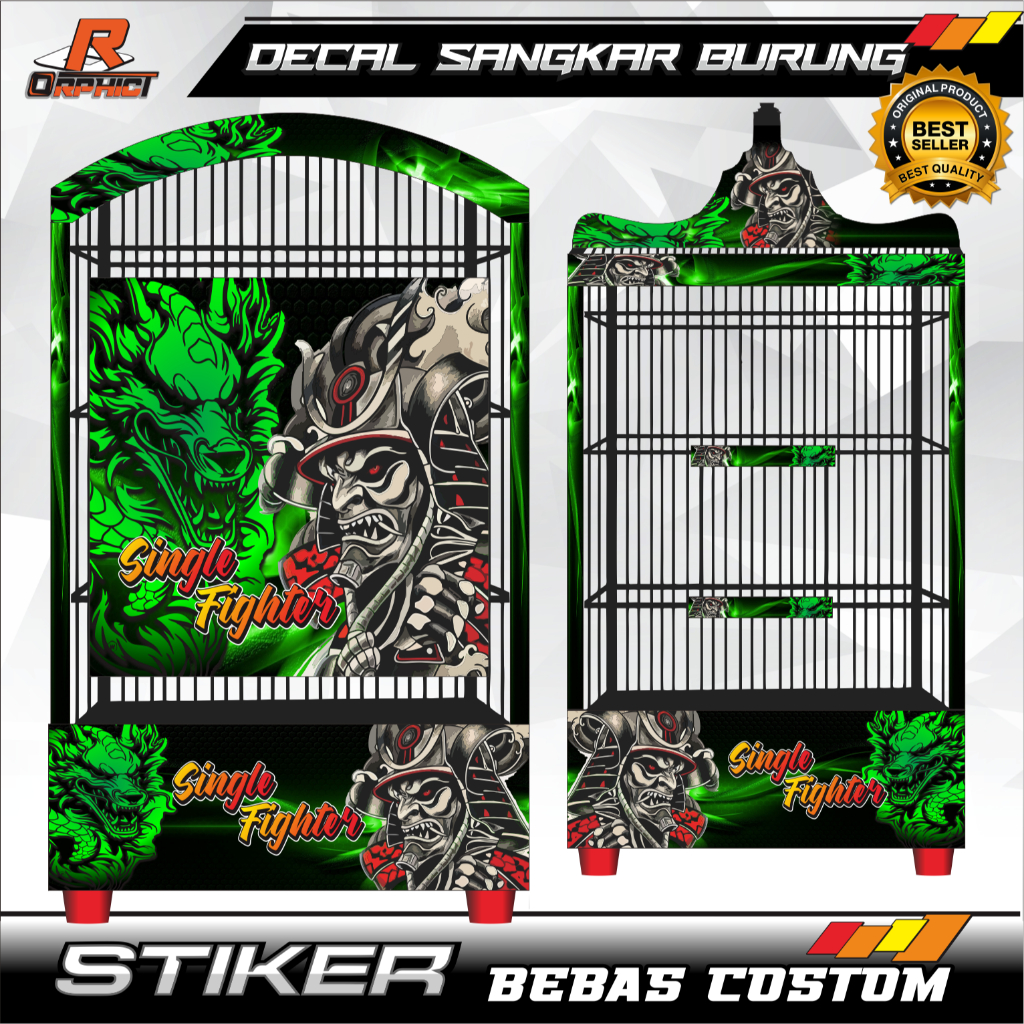 STICKER CUSTOM DECAL samurai jepang SANGKAR KANDANG BURUNG KOTAK STIKER KOSAN 40X40 REPLIKA  KHOSAN