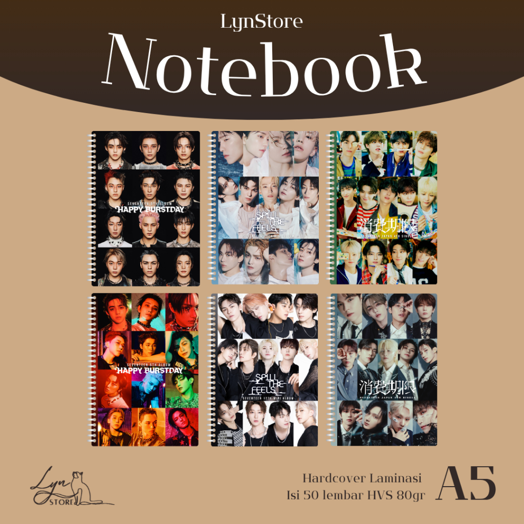 

(LS_042) Notebook Kpop A5 Hardcover Seventeen Collection 3 (Isi 50 Lembar Hvs + Hardcover Laminasi 2 Sisi) Buku Tulis Catatan Notebook Ring A5 Hardcover Laminasi / Notebook Journal A5 Hardcover / Spiral Buku Agenda A5 Hardcover Laminasi