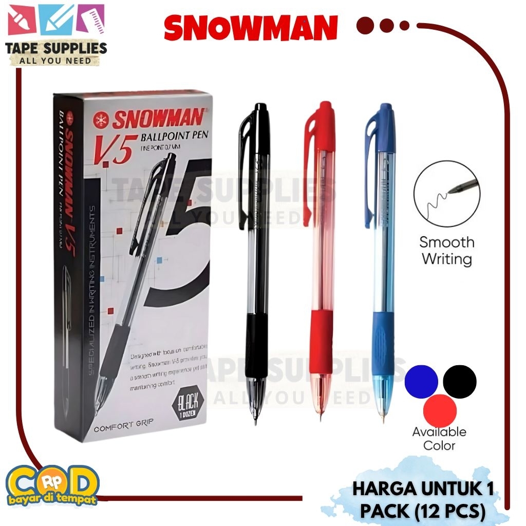 

Pulpen SNOWMAN V5 - Ball Pen 0.7mm Pulpen Standar Cetek (12 PCS)
