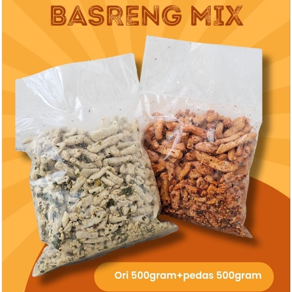 

1KG Basreng Pedas Daun Jeruk Original Mix Murah 20rb Sultan Cianjur FREONGR Jajanan Cemilan Bisa COD