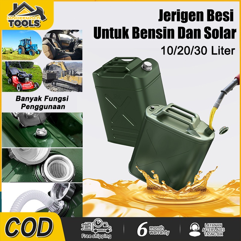 JERRYCAN Jerigen Besi Jerrycan Bensin Solar 10/20/30 Liter Tangki Oli Minyak Plus selang
