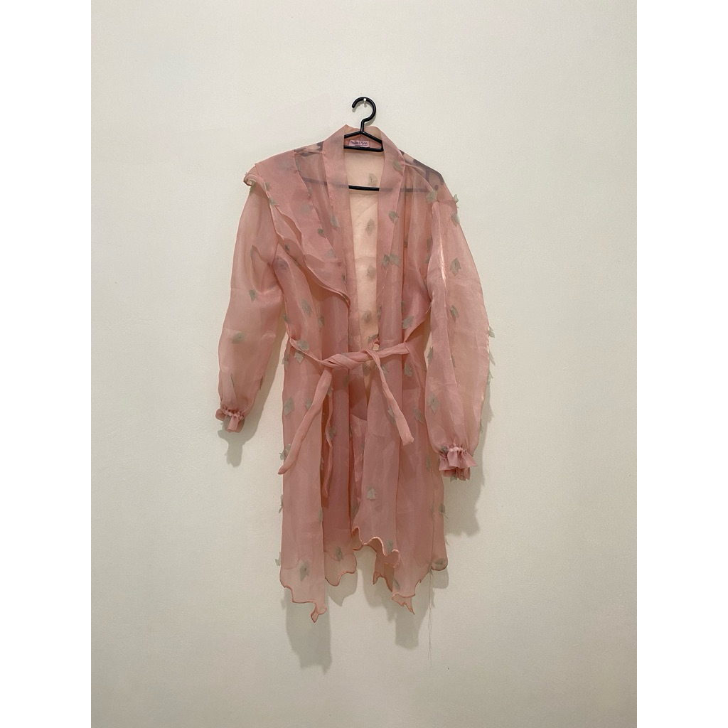 Preloved Tunik Organza Raya Outer Kondangan Wanita Haidee & Orlin | Warna Pink Peach