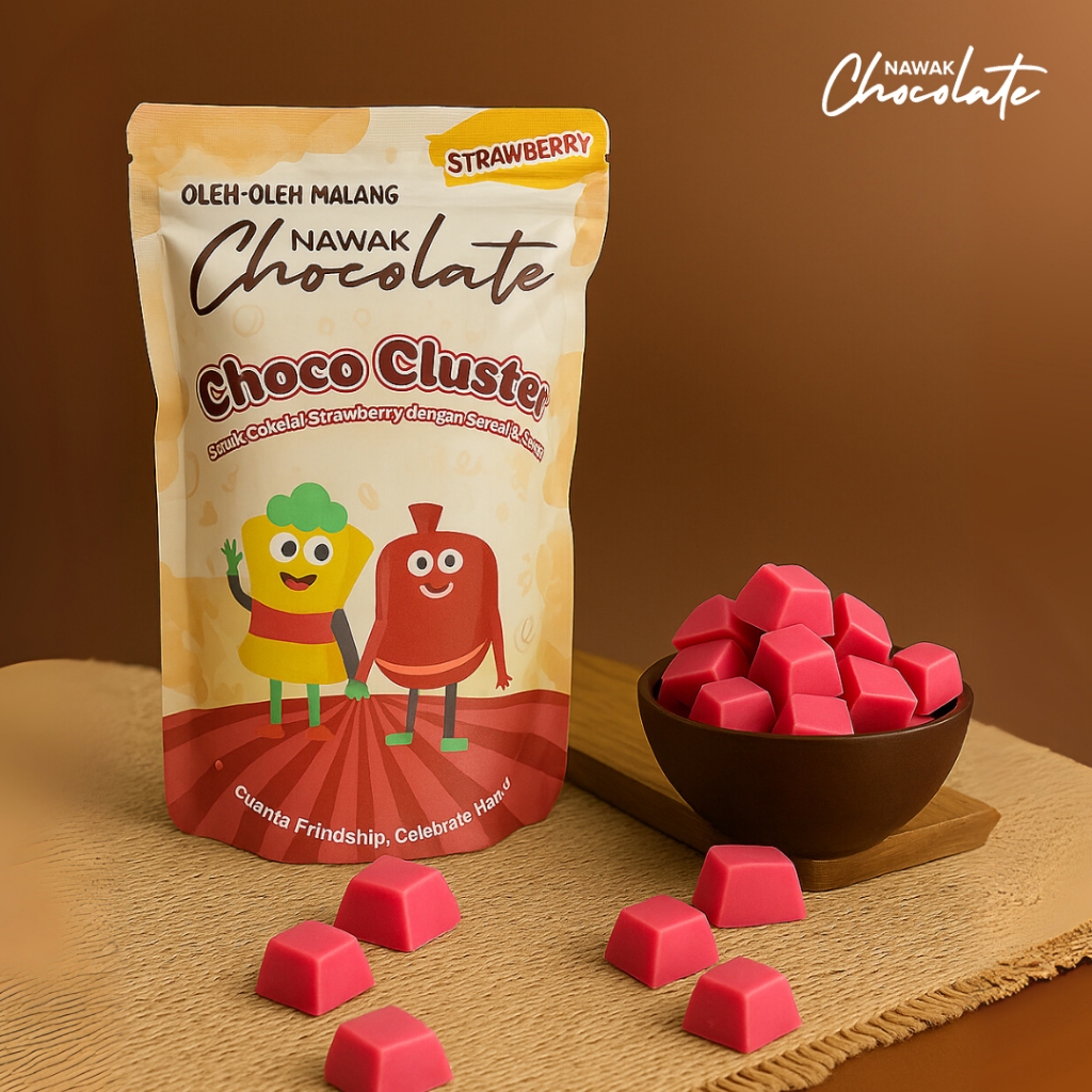 

Nawak Coklat Choco Cluster - Snack Coklat Susu Enak Rasa Strawberry | 80gr | Oleh Oleh Khas Malang
