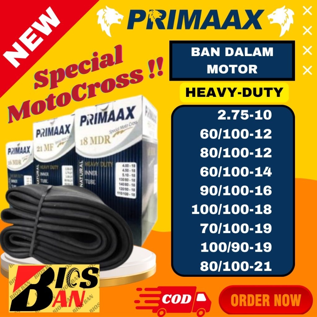 BAN DALAM MOTOR HEAVY-DUTY RING 10 16 19 21 MERK PRIMAAX BEST QUALITY