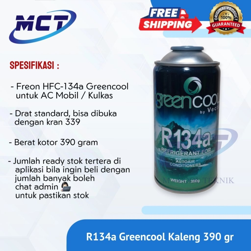 Freon R134a Green Cool Kaleng 1 Dus isi 30 pcs 390 gr | Freon Kulkas dan AC Mobil Refrigerant Refrig
