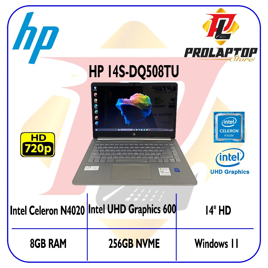 HP 14s-dq508TU Intel Celeron N4020 RAM 8GB SSD NVME 256GB