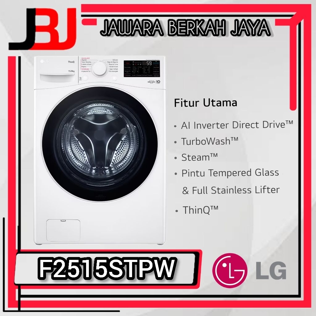 Mesin cuci LG 15kg Front loading Inverter F2515STPW Mesin cuci Pintu depan LG 15 kg