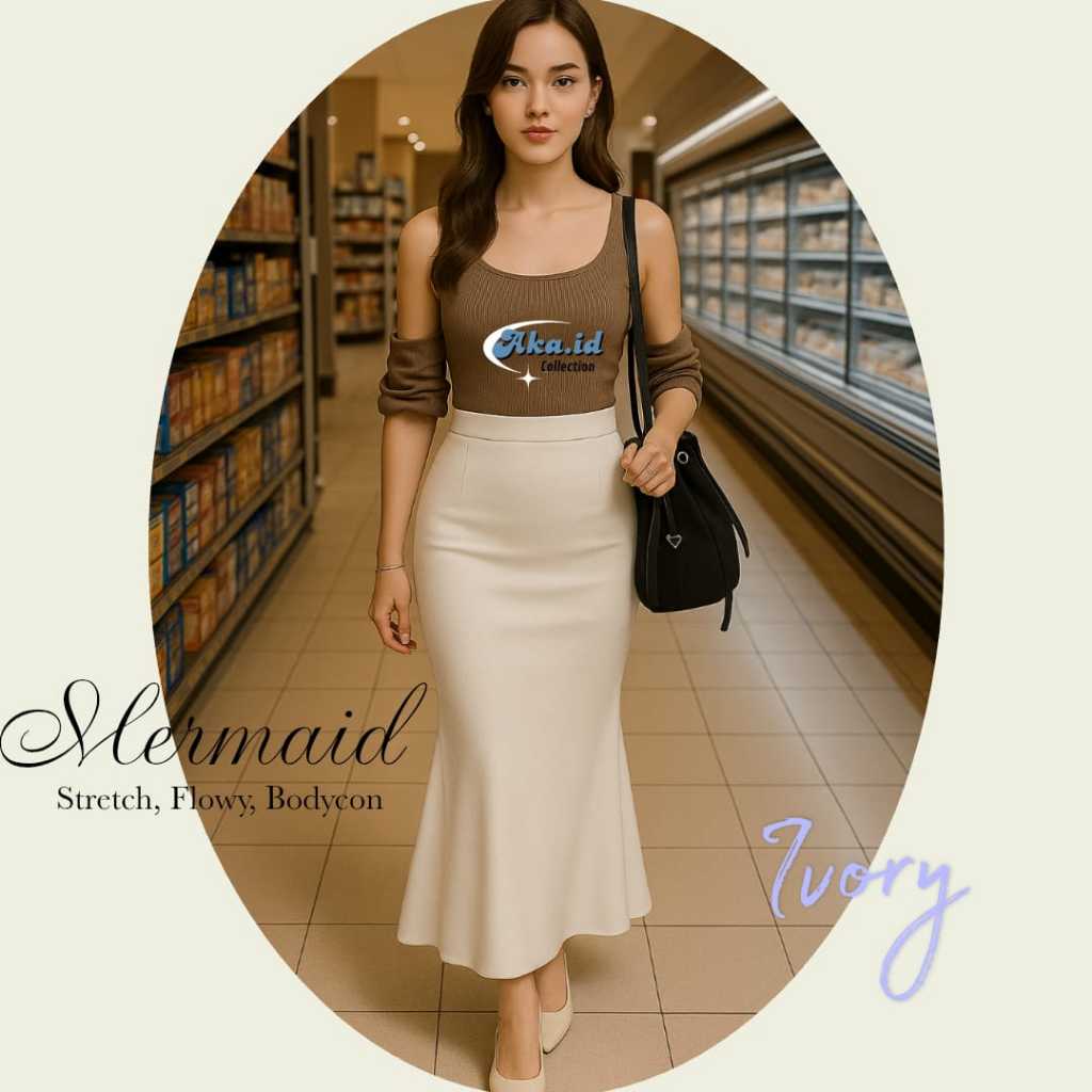 Aka.id Mermaid Skirt Stretch Flowy Bodycon Maxi Dress - Rok Wanita Duyung Bahan Scuba Premium