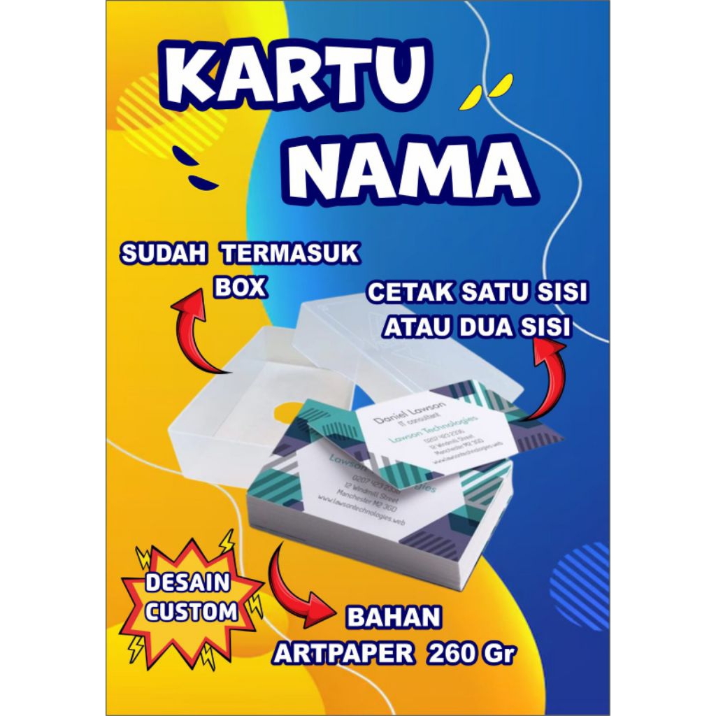 

KARTU NAMA 1 SISI / 2 SISI BAHAN ART PAPER 260 (MURAH)