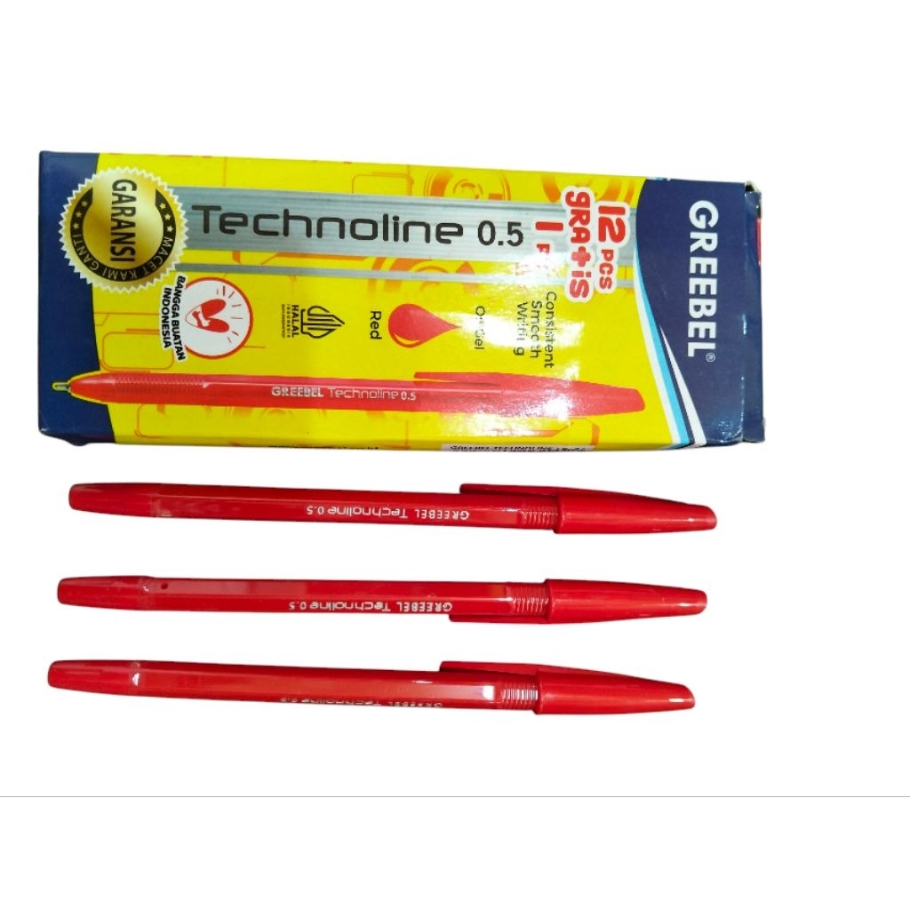 

Pulpen (Lusin)Greebel Technoline 0.5mm Merah - Ballpoint Minyak Halus -12+1 pcs -Gratis 1 -Tinta Merah Terang - Alat Tulis Kantor/ATK Murah Medan