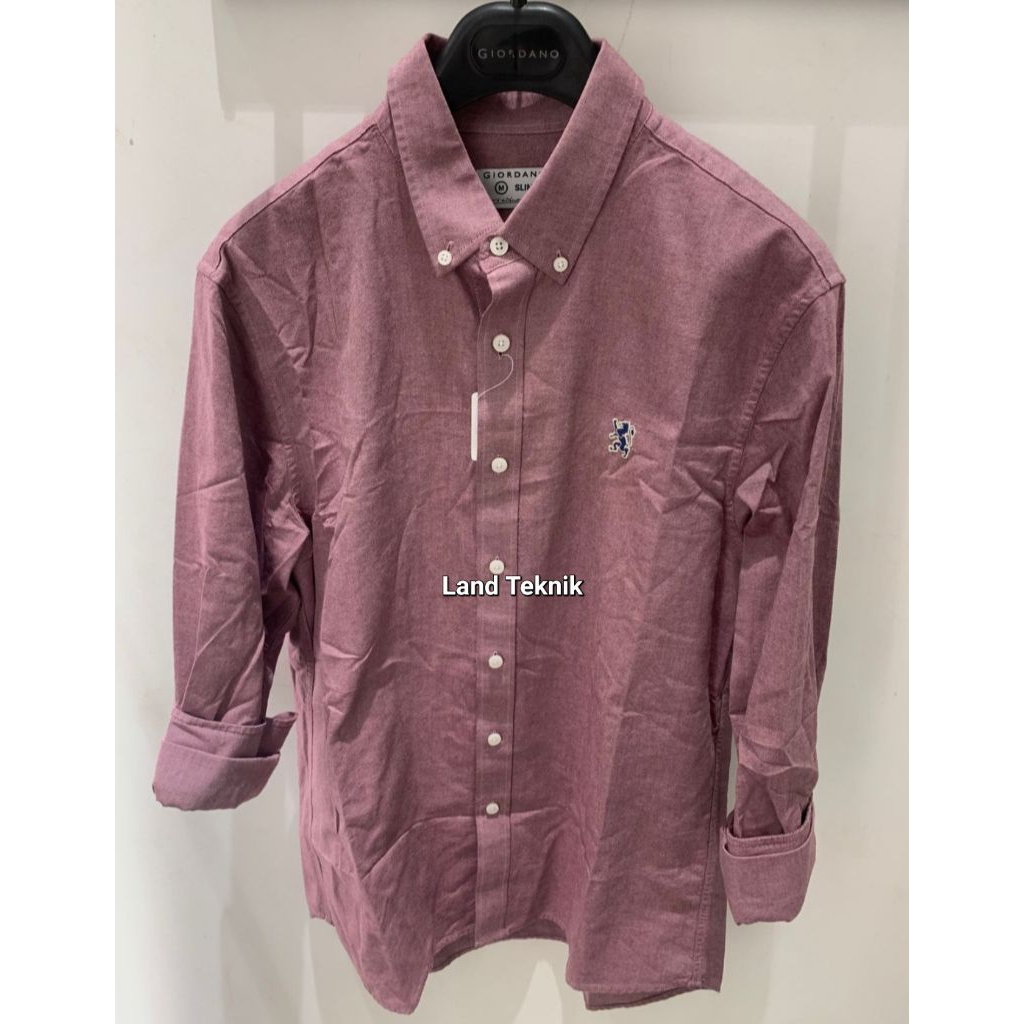 kemeja lengan panjang pria kemeja mini lion RED giordano original