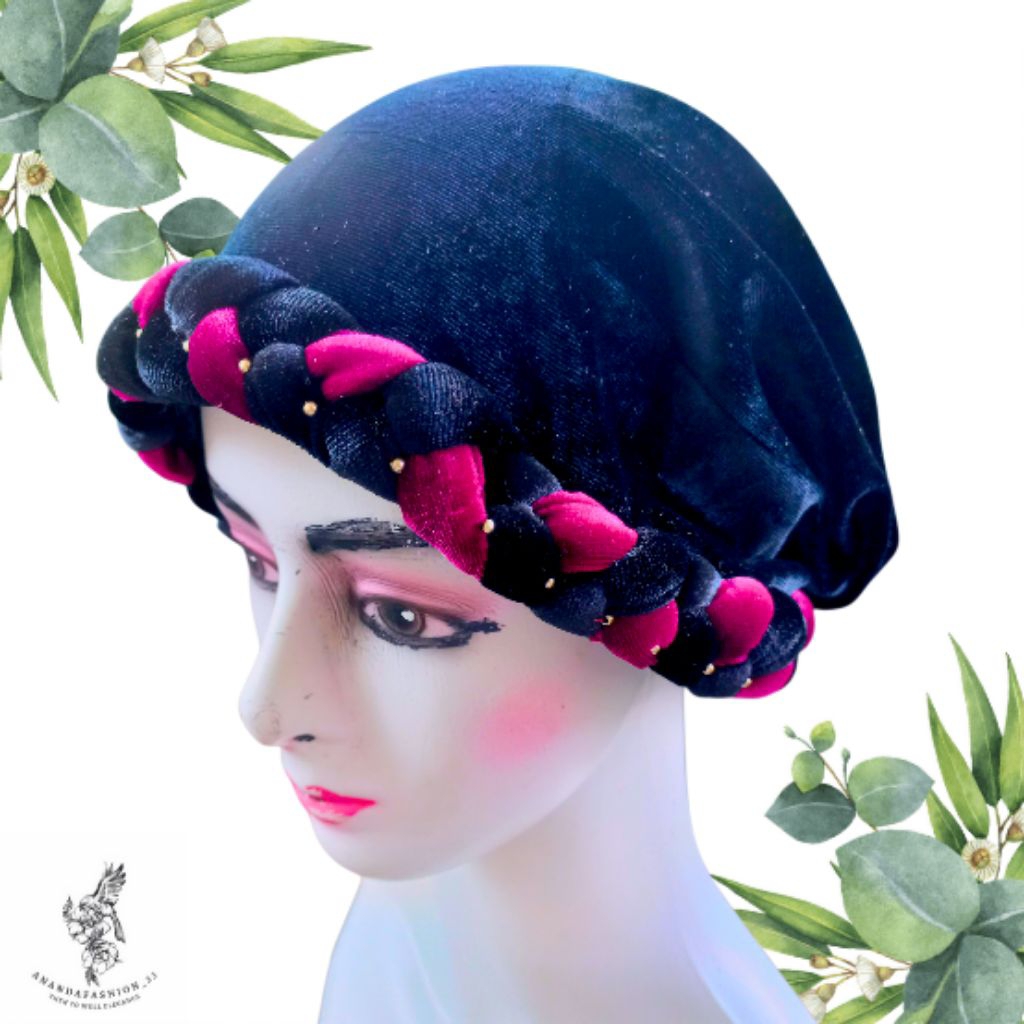 Kerpus Topi Bludru Tambang Lilit Kepang Nenek Luxury untuk Pakaian Santai Kupluk Wanita Bahan Bludru