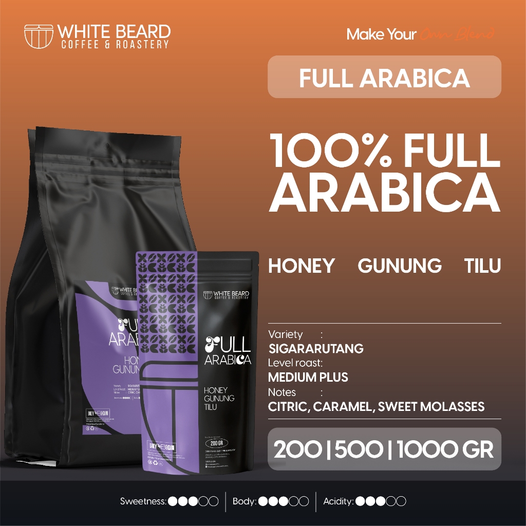 

Whitebeard - Gunung Tilu Honey Arabika 100% Biji Kopi Bubuk Espresso 200 gr 500 gr 1 kg