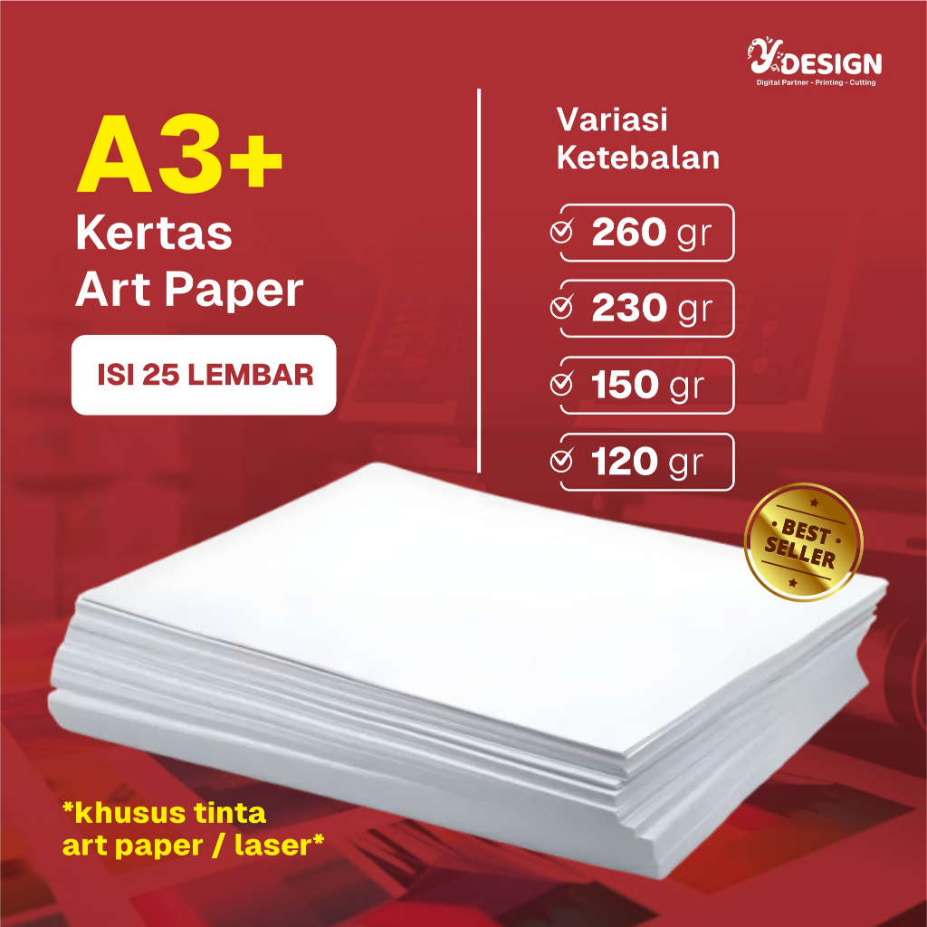 

Kertas ART PAPER A3+ ( 32,5 X 48,5 cm ) Kertas Glossy untuk bahan media cetak