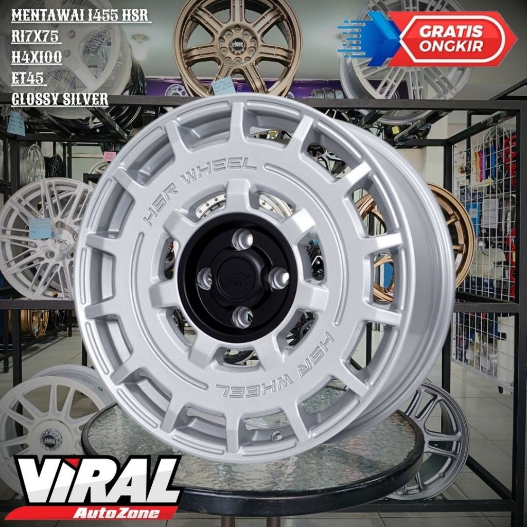 Velg Racing MOBIL Toyota Raize,Yaris,Vios,Baleno Ring 17 R17 HSR MENTAWAI 1455 Lobang 4 Silver