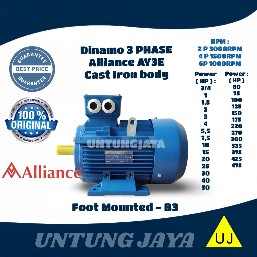 DINAMO ELEKTRO MOTOR ALLIANCE 3 PHASE 60 HP 45 KW 4 POLE 1500 RPM // ELECTRO MOTOR ALLIANCE 3 PHASE 